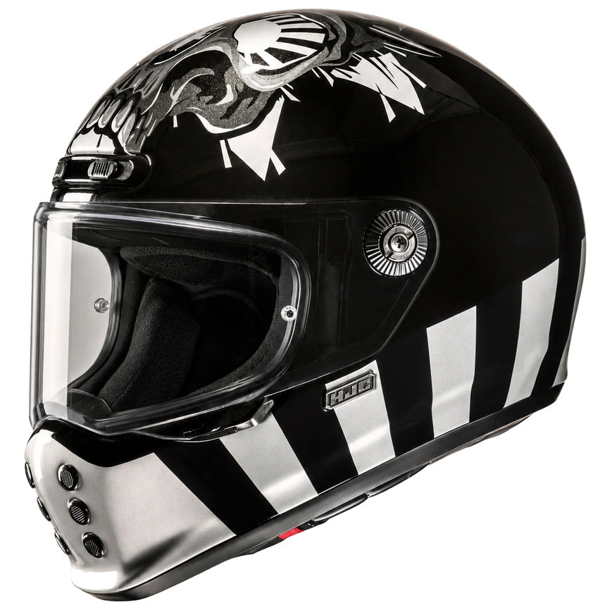 HJC V10 Crania MC5 Black, retro full-face motorcycle helmet product view on white background