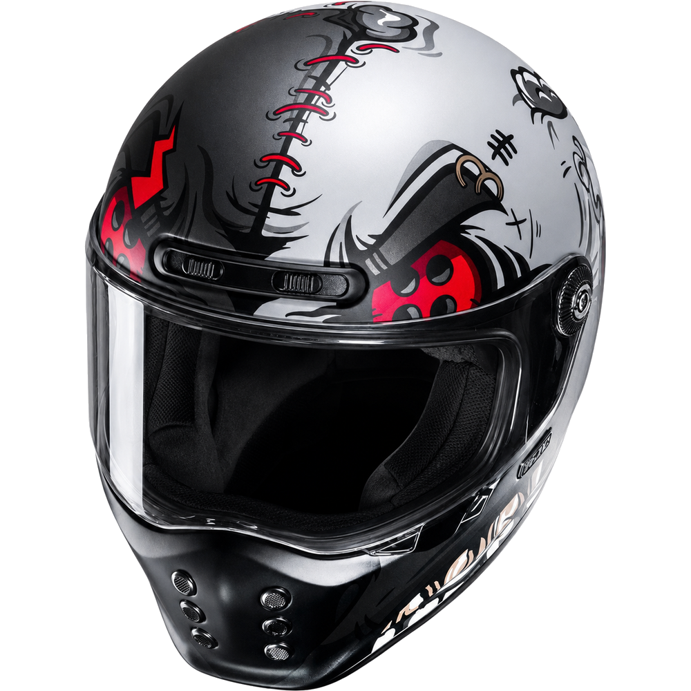 HJC V10 Vatt MC1SF Red Full Face Motorcycle Helmet, alternate retro full-face motorcycle helmet angle on white background