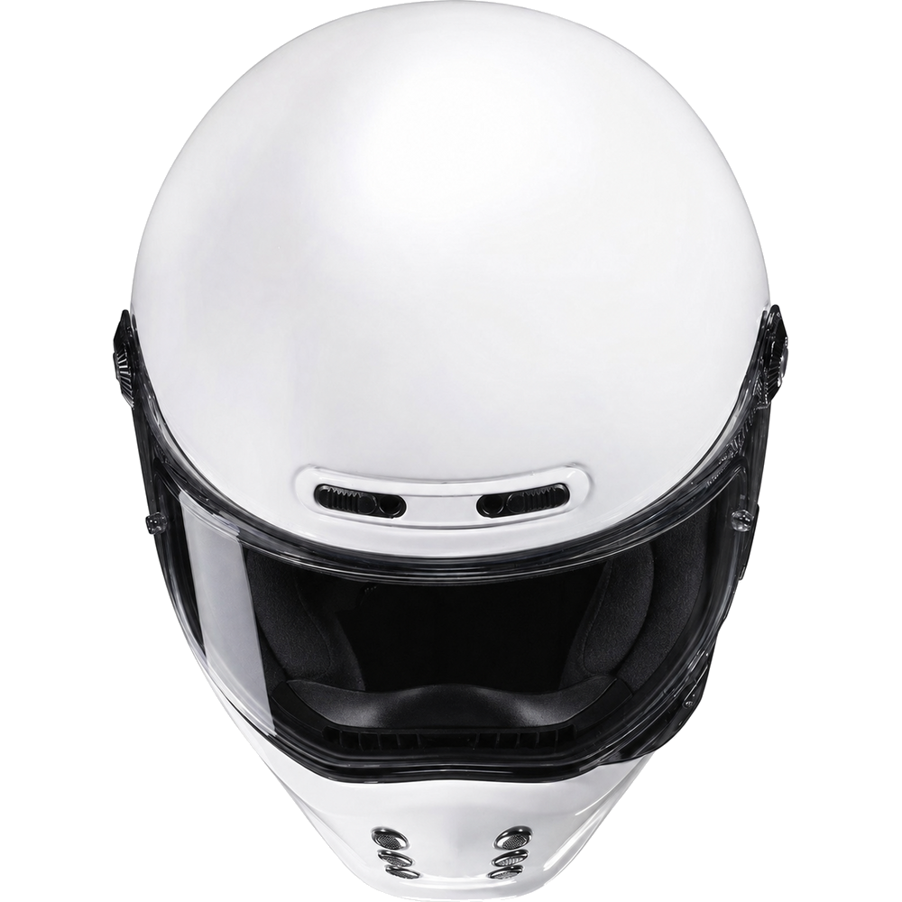 HJC V10 White, alternate retro full-face motorcycle helmet angle on white background