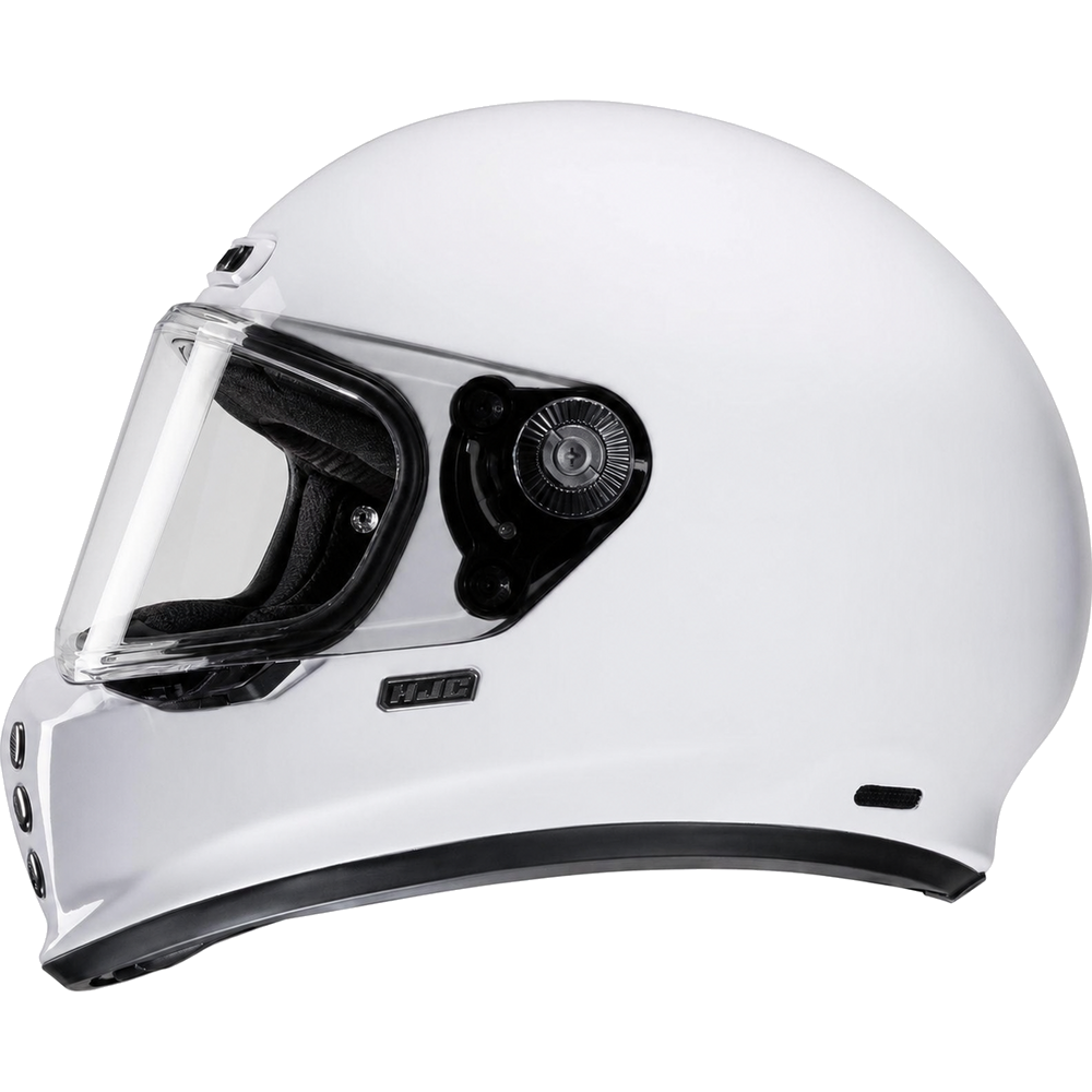 HJC V10 White, alternate retro full-face motorcycle helmet angle on white background