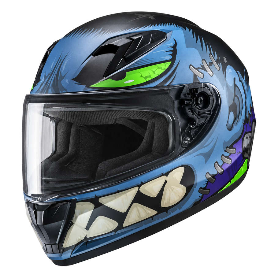 HJC Y10 Kids Frank MC2SF Blue, kids full-face motorcycle helmet product view on white background