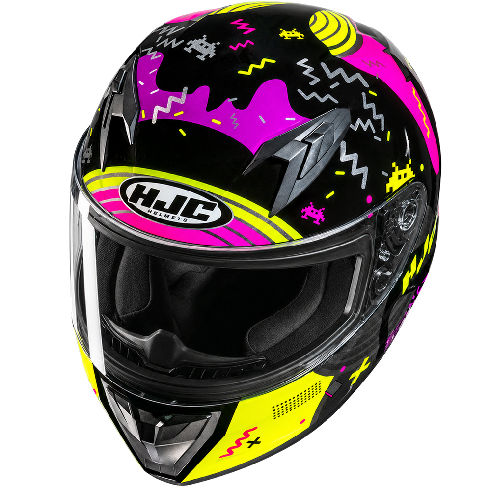 HJC Y10 Kids Mika MC3H Yellow, alternate kids full-face motorcycle helmet angle on white background