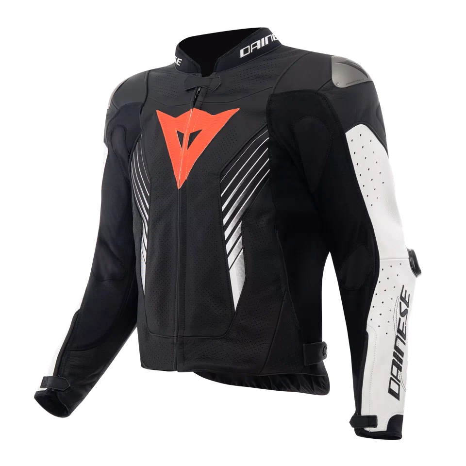 Dainese Super Speed 5 Perforated Leather Jacket Black / White / Fluo Red FREE UK Delivery, FREE 365 Day Returns | Moto Central