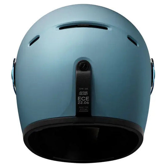 John Doe JD/One Frozen Steel Blue full-face motorcycle helmet, front view