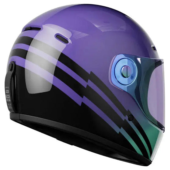 John Doe JD/One Spectral Purple full-face motorcycle helmet, front-right three-quarter view