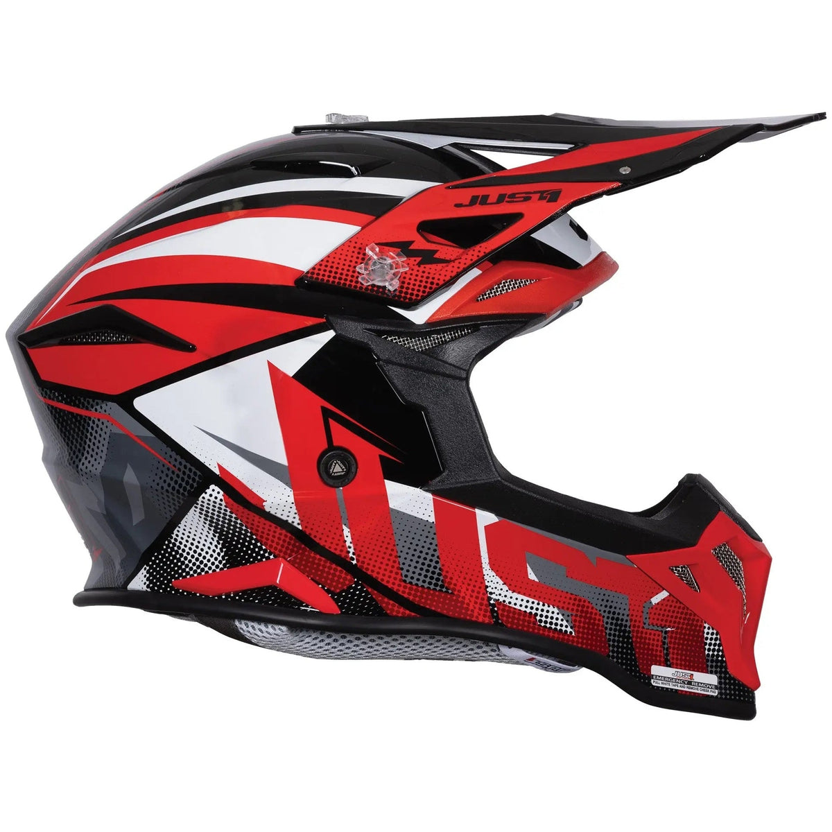 Just1 J39 Revo Red / White / Gloss Black motocross helmet - right-side view