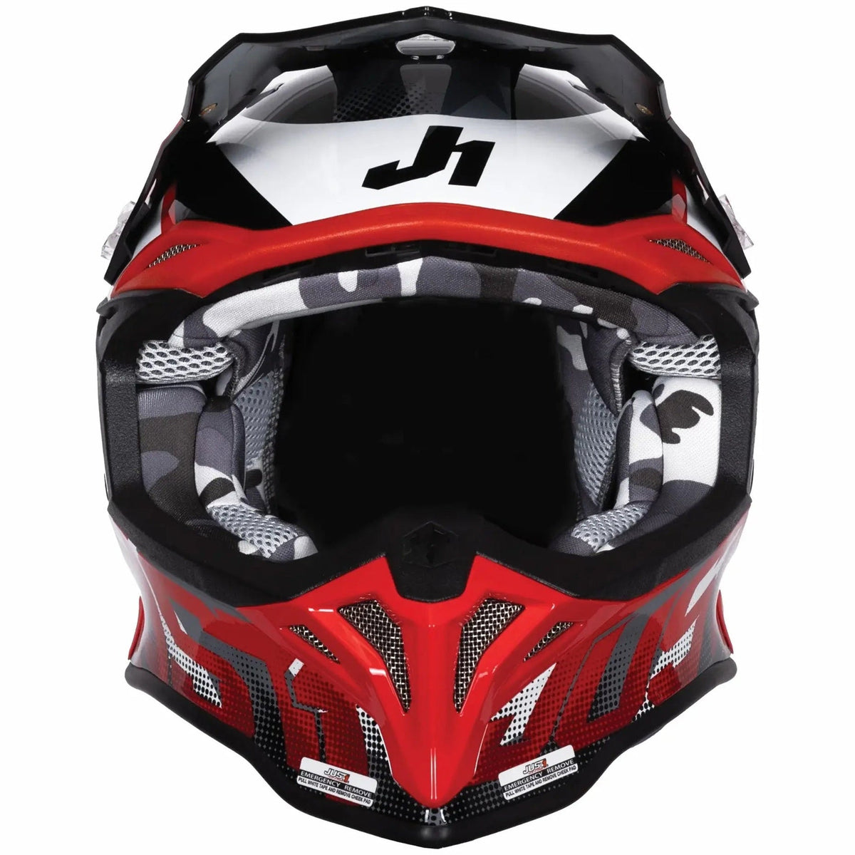 Just1 J39 Revo Red / White / Gloss Black motocross helmet - front view