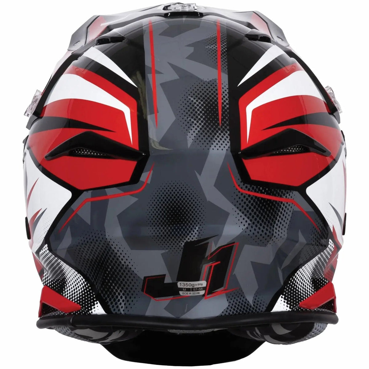 Just1 J39 Revo Red / White / Gloss Black motocross helmet - rear view