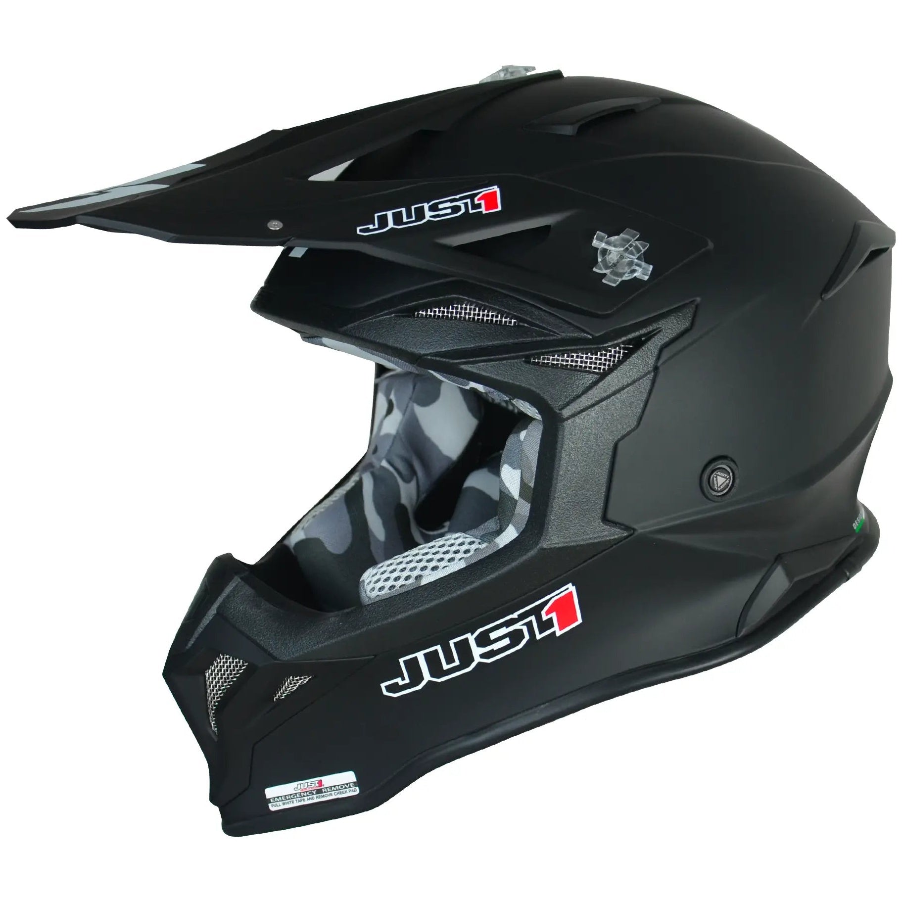 Just1 J39 Solid Matt Black motocross helmet - left-side view