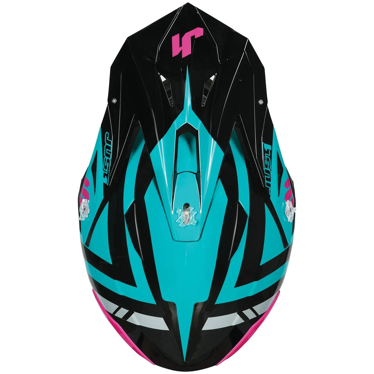 Just1 J39 Teal / Black / Matt Pink motocross helmet - top view