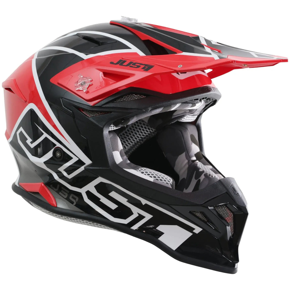 Just1 J39 Thruster Gloss Black / Red / White motocross helmet - right-side view