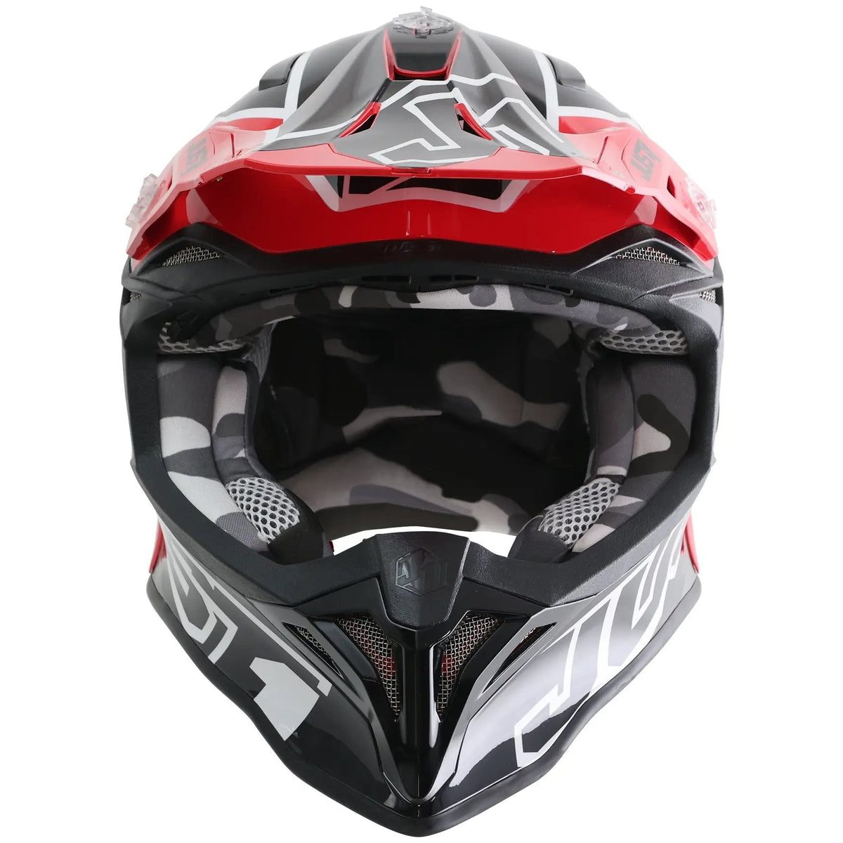 Just1 J39 Thruster Gloss Black / Red / White motocross helmet - front view