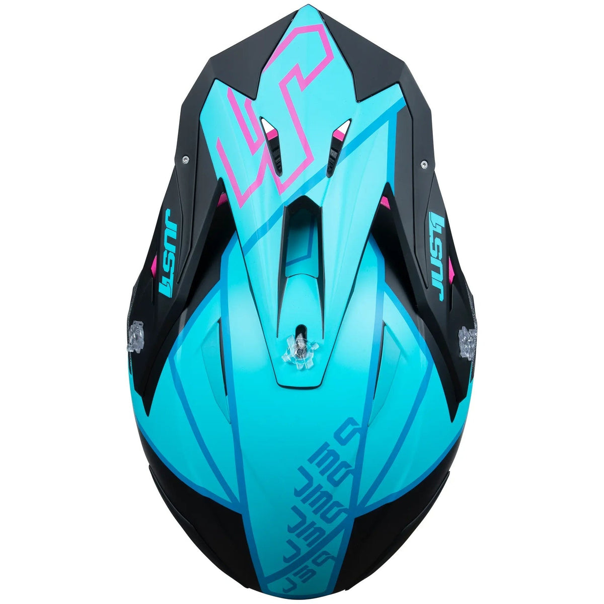 Just1 J39 Thruster Petrol Blue / Fuxia Black motocross helmet - top view