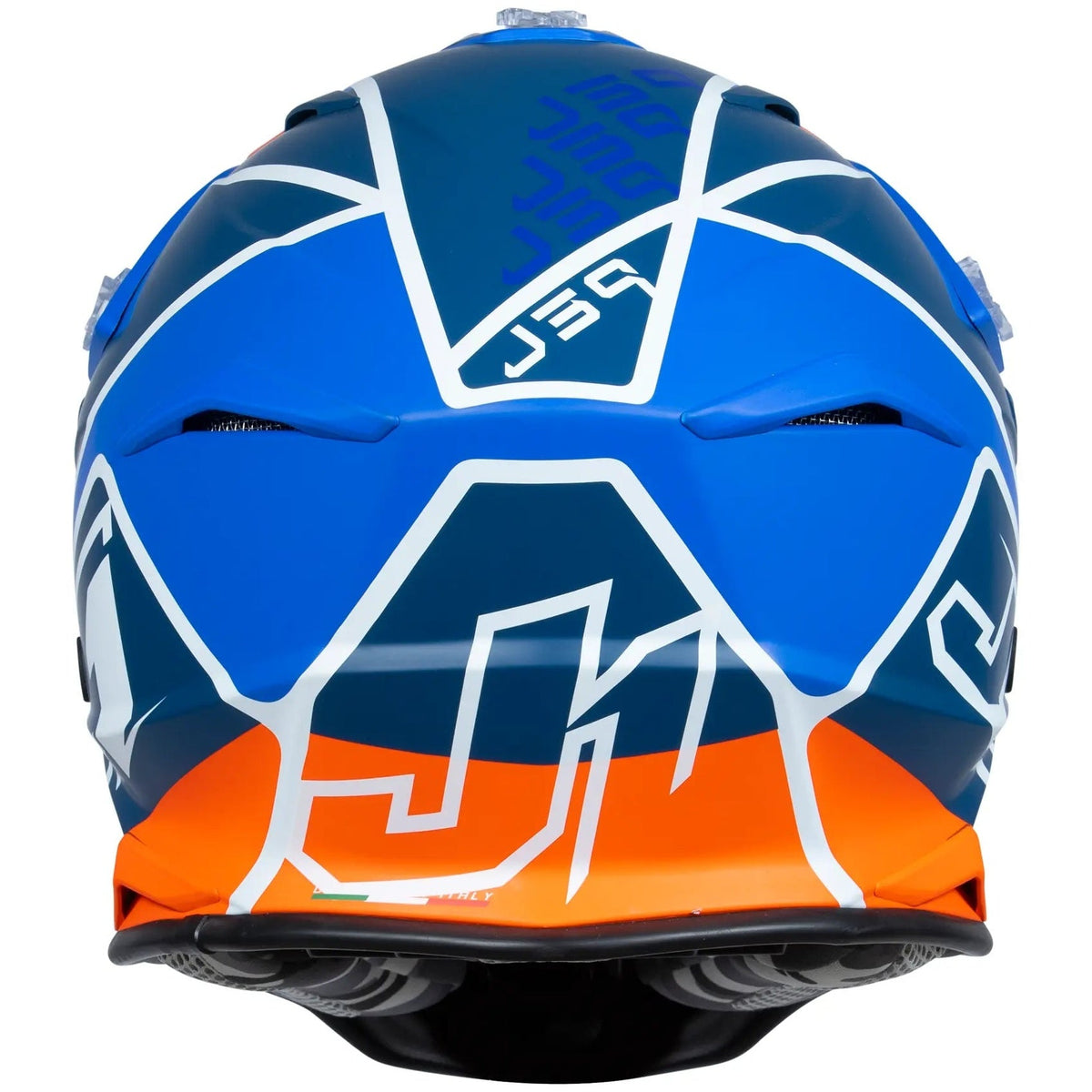 Just1 J39 Thruster White / Fluo Orange / Blue motocross helmet - rear view