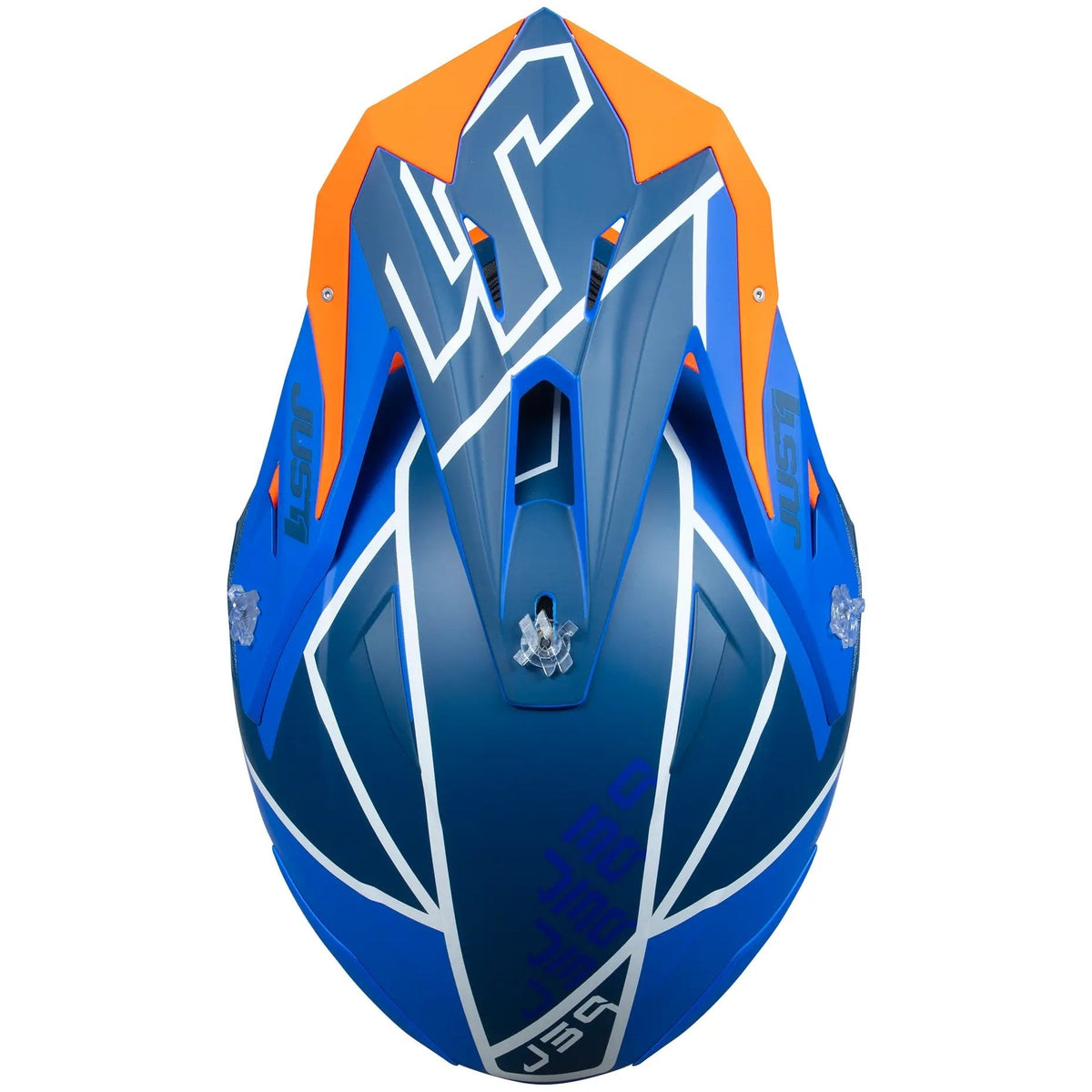 Just1 J39 Thruster White / Fluo Orange / Blue motocross helmet - top view