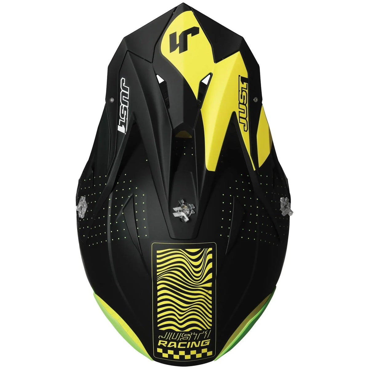 Just1 J39 Xeno Fluo Yellow / Matt Black motocross helmet - top view