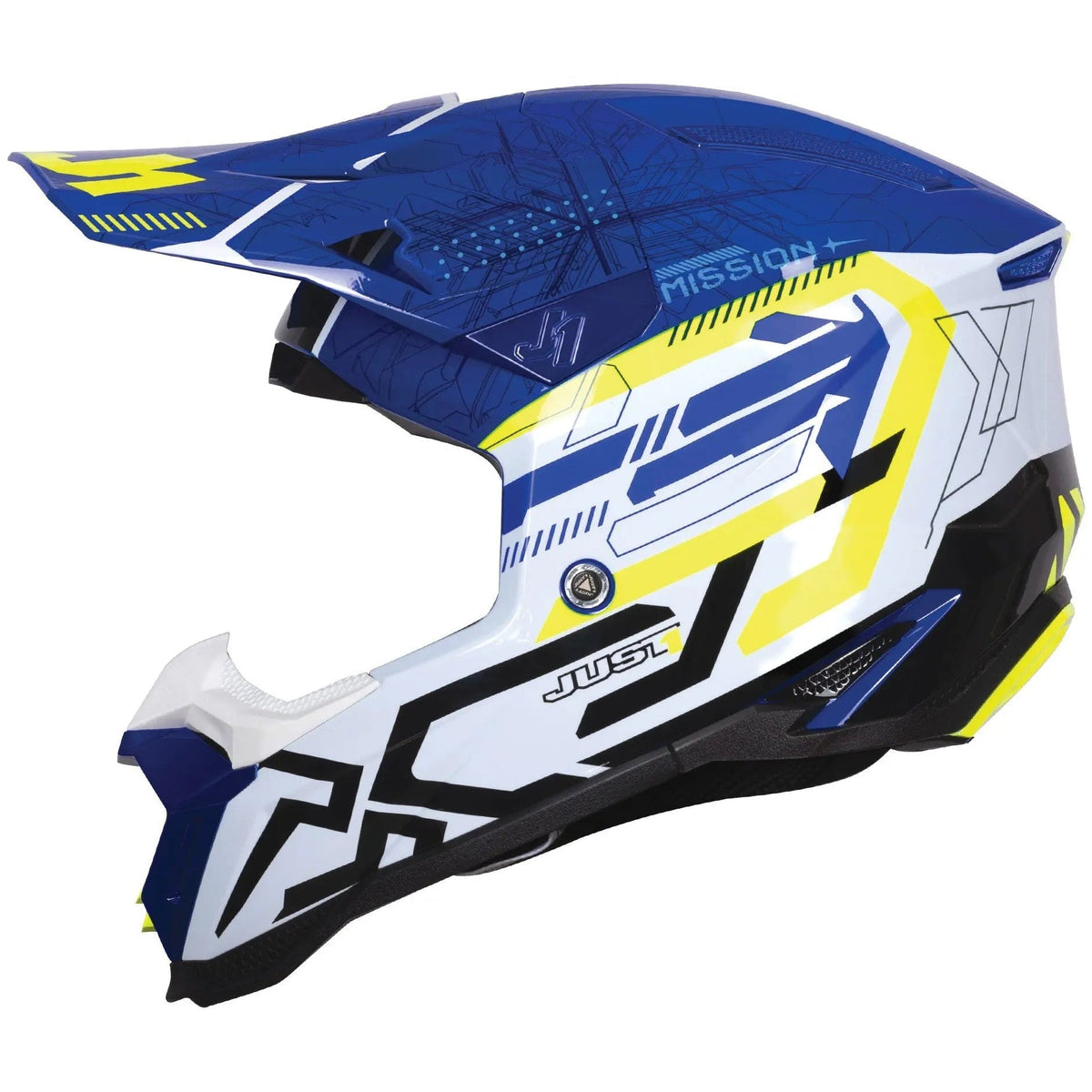 Just1 J40 Mission Fluo Yellow / Gloss Blue motocross helmet - right-side view