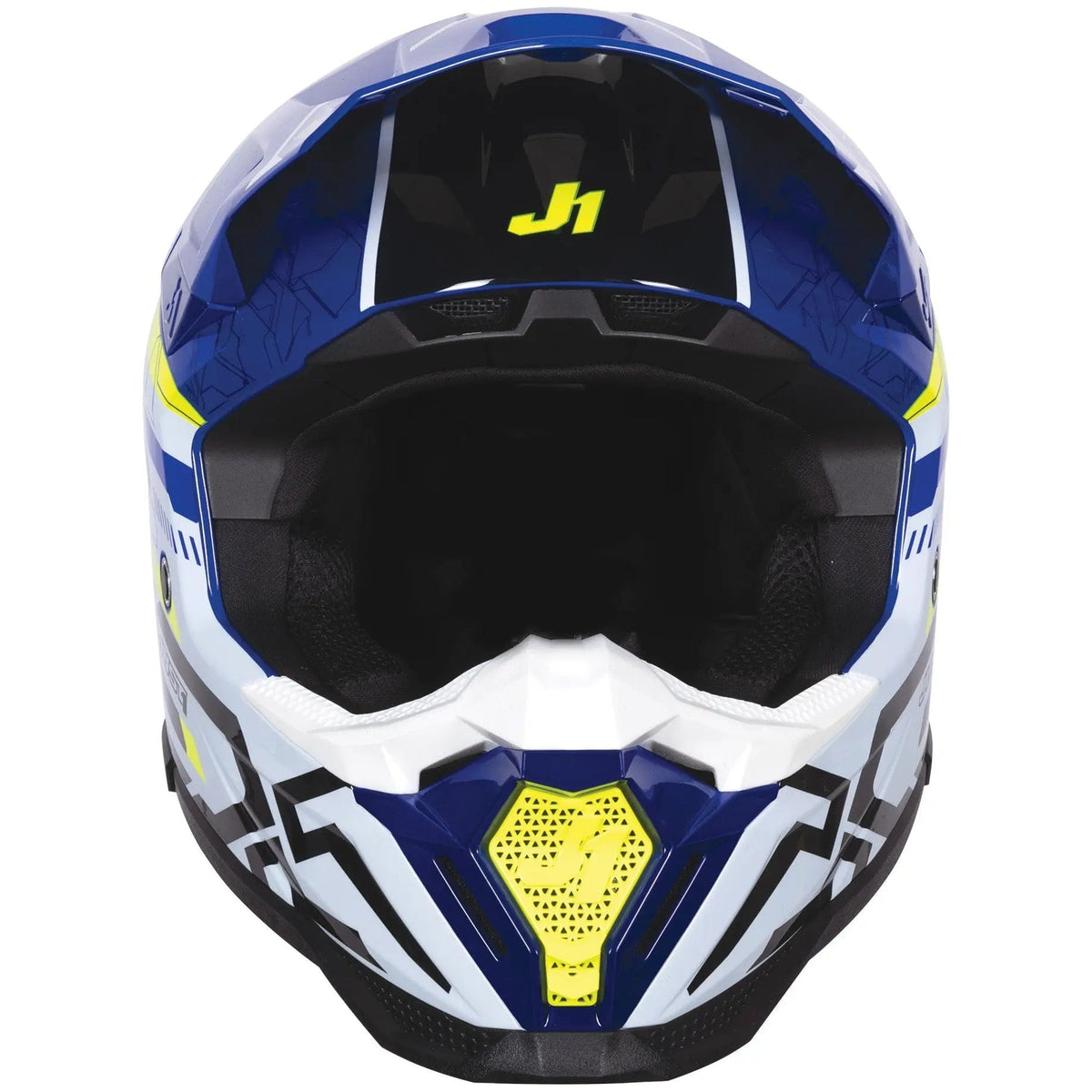 Just1 J40 Mission Fluo Yellow / Gloss Blue motocross helmet - front view