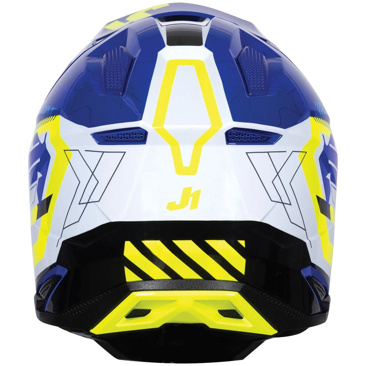 Just1 J40 Mission Fluo Yellow / Gloss Blue motocross helmet - rear view