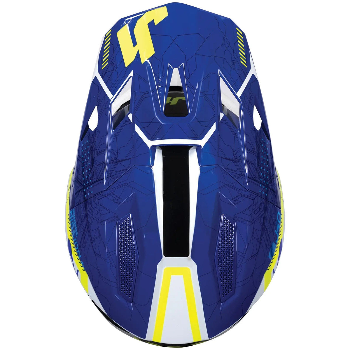 Just1 J40 Mission Fluo Yellow / Gloss Blue motocross helmet - top view