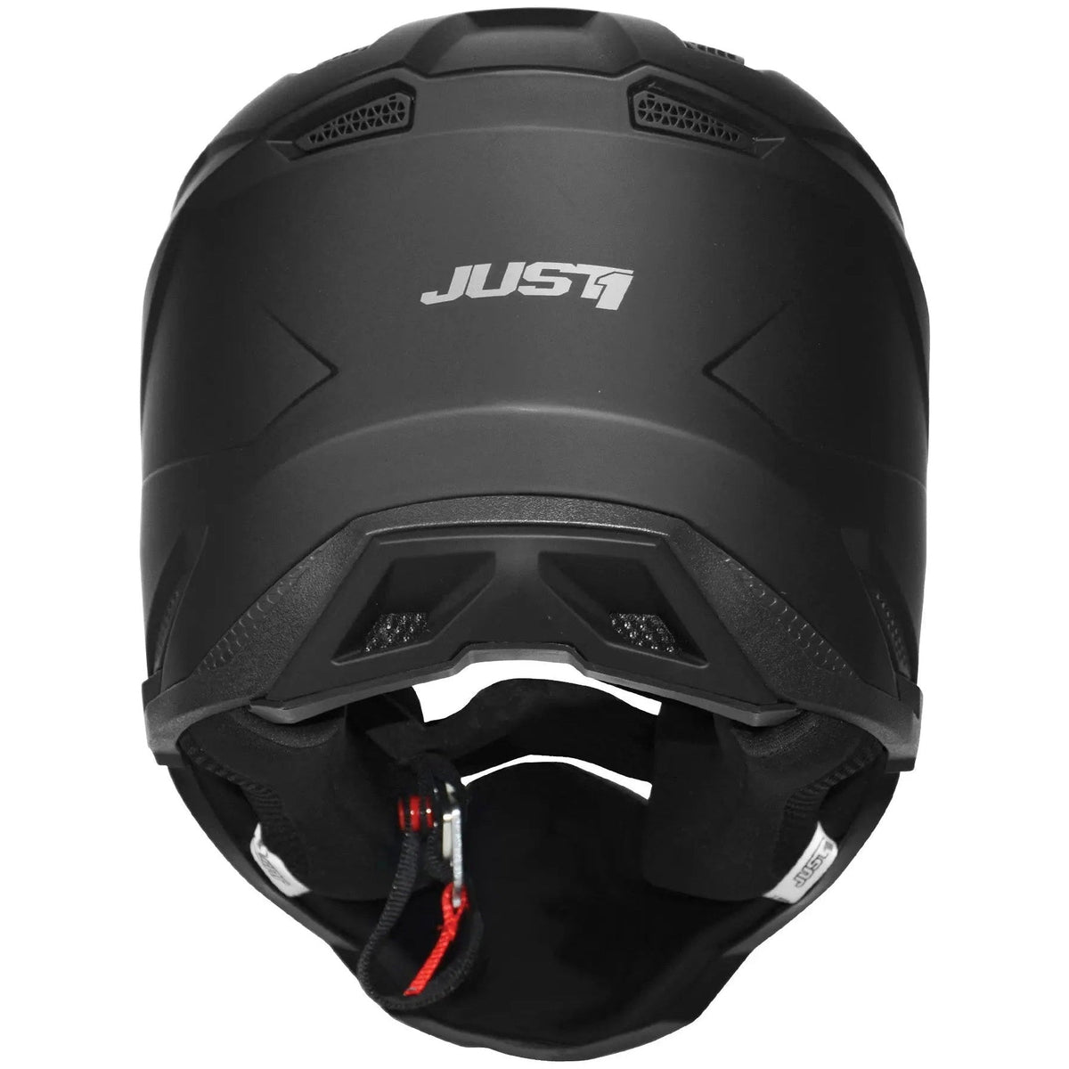 Just1 J40 Solid Matt Black motocross helmet - rear view