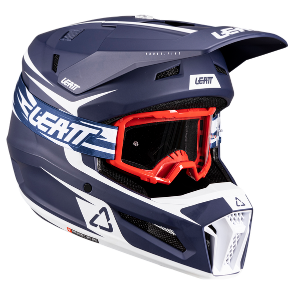 Leatt Moto 3.5 Helmet Kit Blue motocross motorcycle helmet, left front view