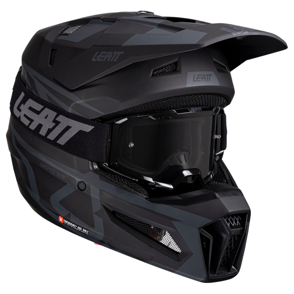 Leatt Moto 3.5 Helmet Kit Stealth Black / Grey motocross motorcycle helmet, left front view