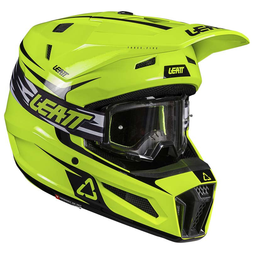 Leatt Moto 3.5 Junior Helmet Kit Neon Yellow motocross motorcycle helmet, left front view