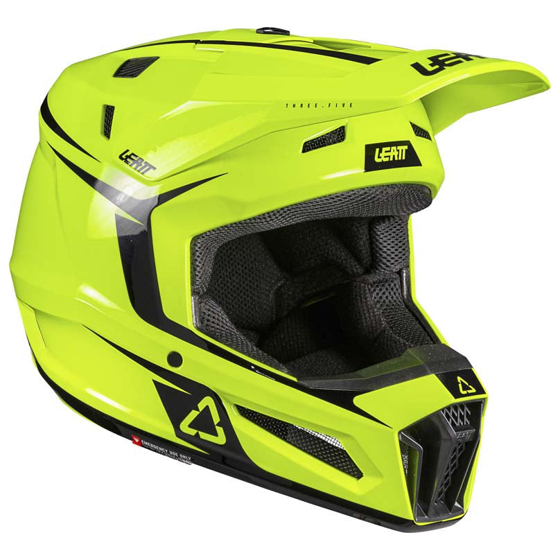 Leatt Moto 3.5 Junior Helmet Kit Neon Yellow motocross motorcycle helmet, front view