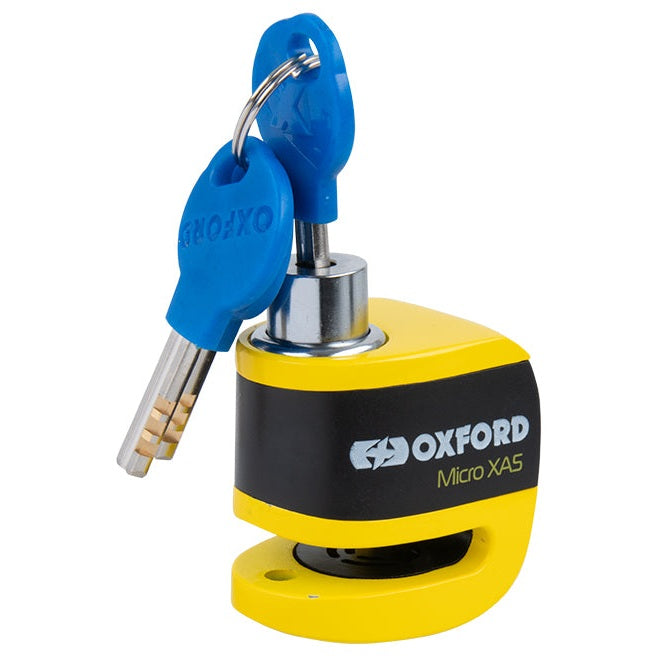 Oxford Micro XA5 Alarm Disc Lock Yellow / Black, with keys