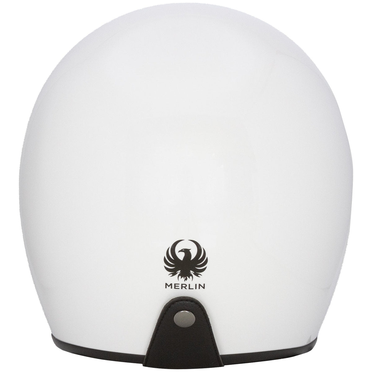Merlin Blackbird Jet Gloss White open-face motorcycle helmet, rear view