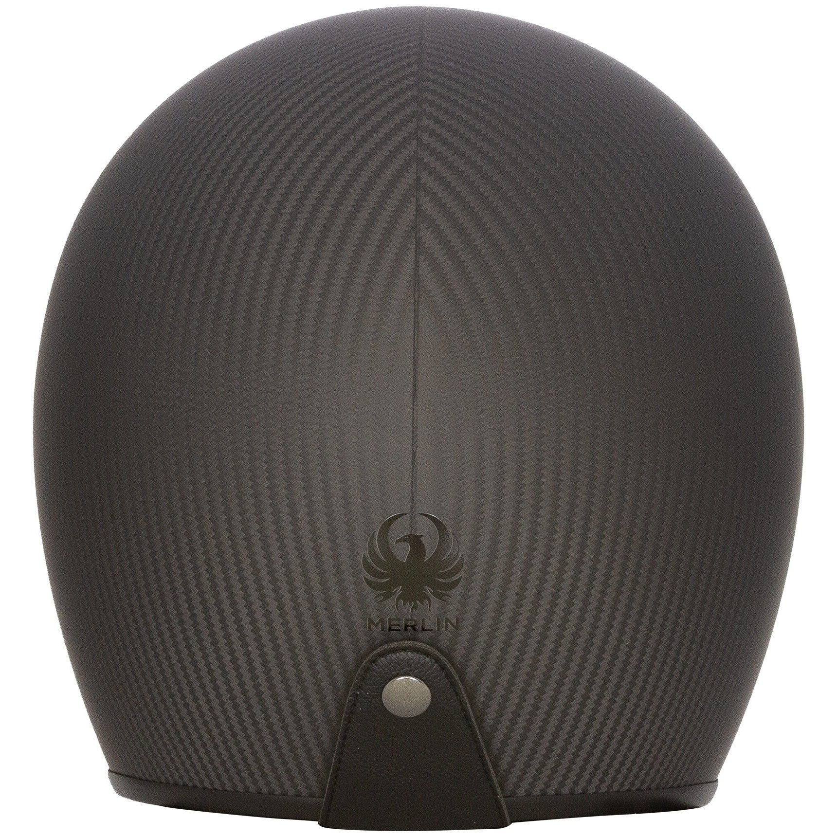 Merlin Blackbird Jet Matt Carbon open-face motorcycle helmet, rear view