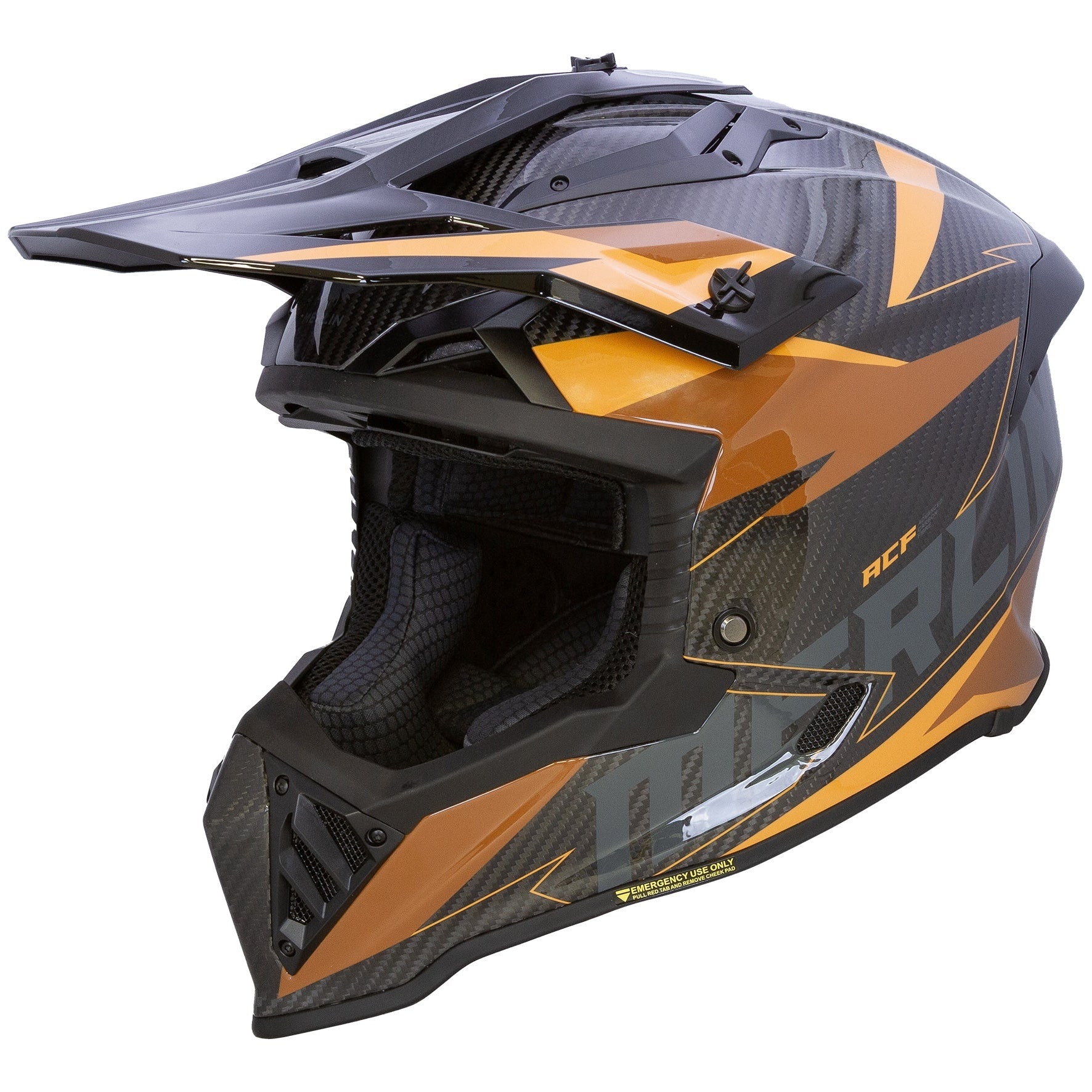 Merlin Recon Code Gloss Carbon motocross motorcycle helmet, left-side view