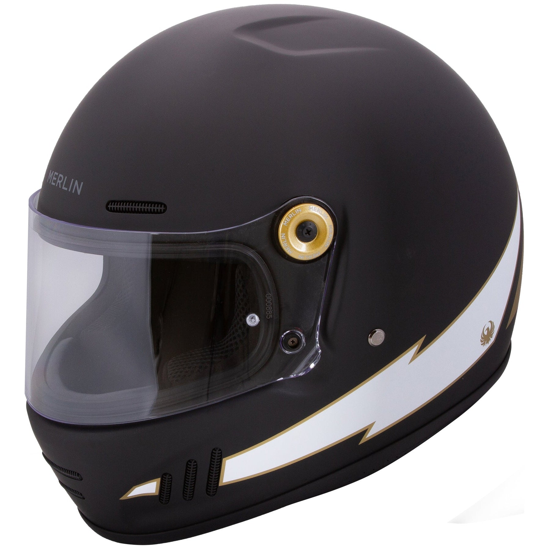 Merlin Revival Flash Matt Black full-face motorcycle helmet, left-side profile