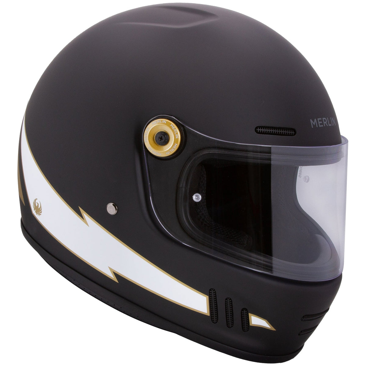 Merlin Revival Flash Matt Black full-face motorcycle helmet, right-side profile