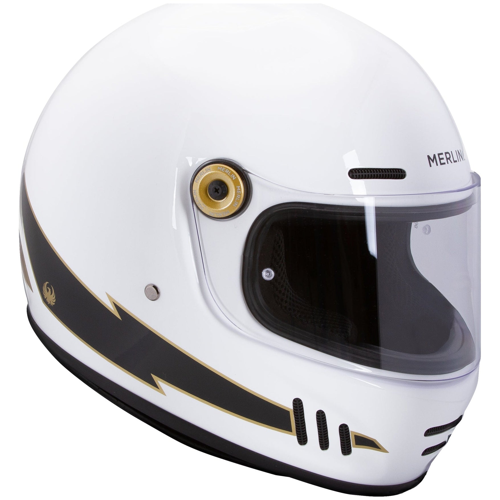 Merlin Revival Flash White full-face motorcycle helmet, right-side profile