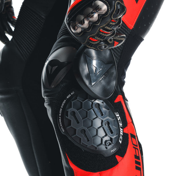 Dainese Misano 3 D-Air One Piece Perforated Leather Suit Black / Red / Fluo Red