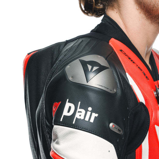 Dainese Misano 3 D-Air One Piece Perforated Leather Suit Black / Red / Fluo Red