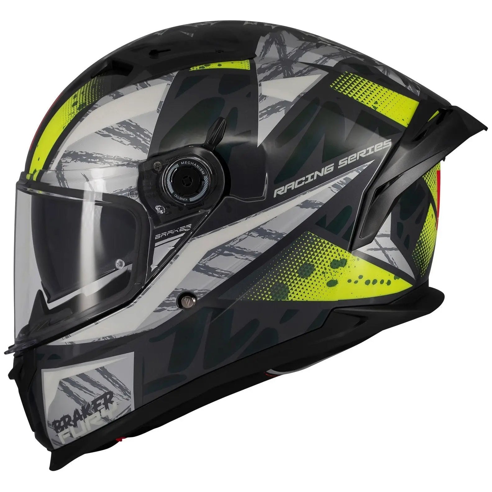 MT Helmets Braker SV Fury C6 Gloss Fluo Yellow full-face motorcycle helmet, left-side profile