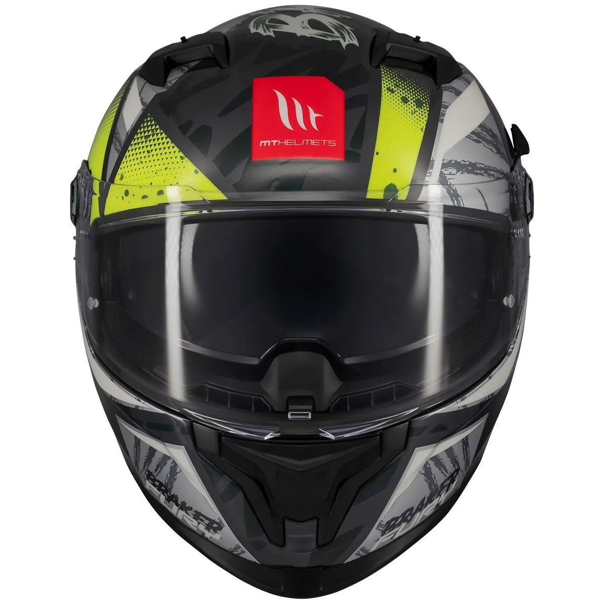 MT Helmets Braker SV Fury C6 Gloss Fluo Yellow full-face motorcycle helmet, rear view