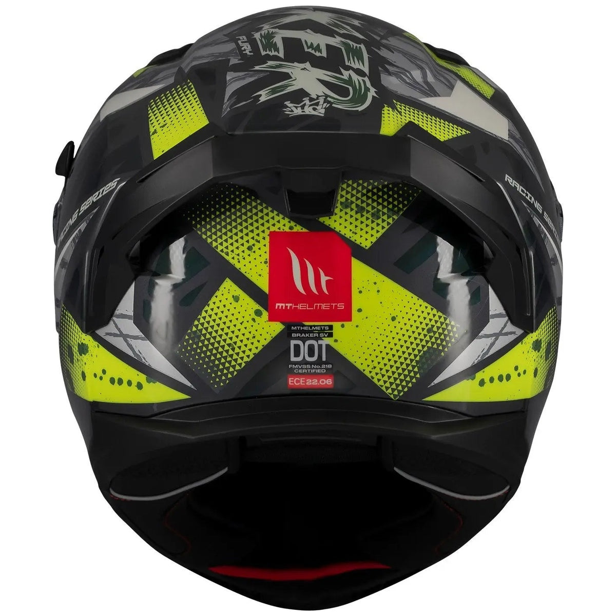 MT Helmets Braker SV Fury C6 Gloss Fluo Yellow full-face motorcycle helmet, right-side profile