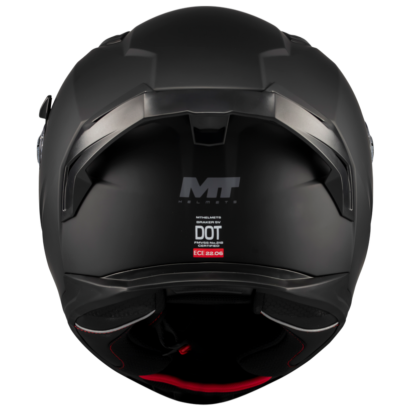 MT Helmets Braker SV Pure A1 Matt Black motorcycle helmet, rear view