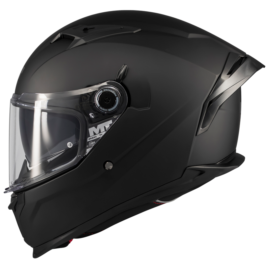 MT Helmets Braker SV Pure A1 Matt Black motorcycle helmet, visor-open side view