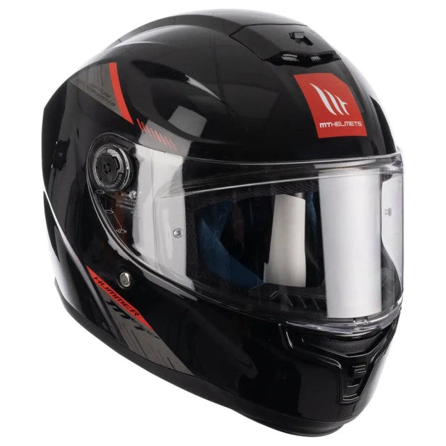 MT Helmets Hummer S Solid A1 Gloss Black With DD Ring full-face motorcycle helmet, front-right three-quarter view