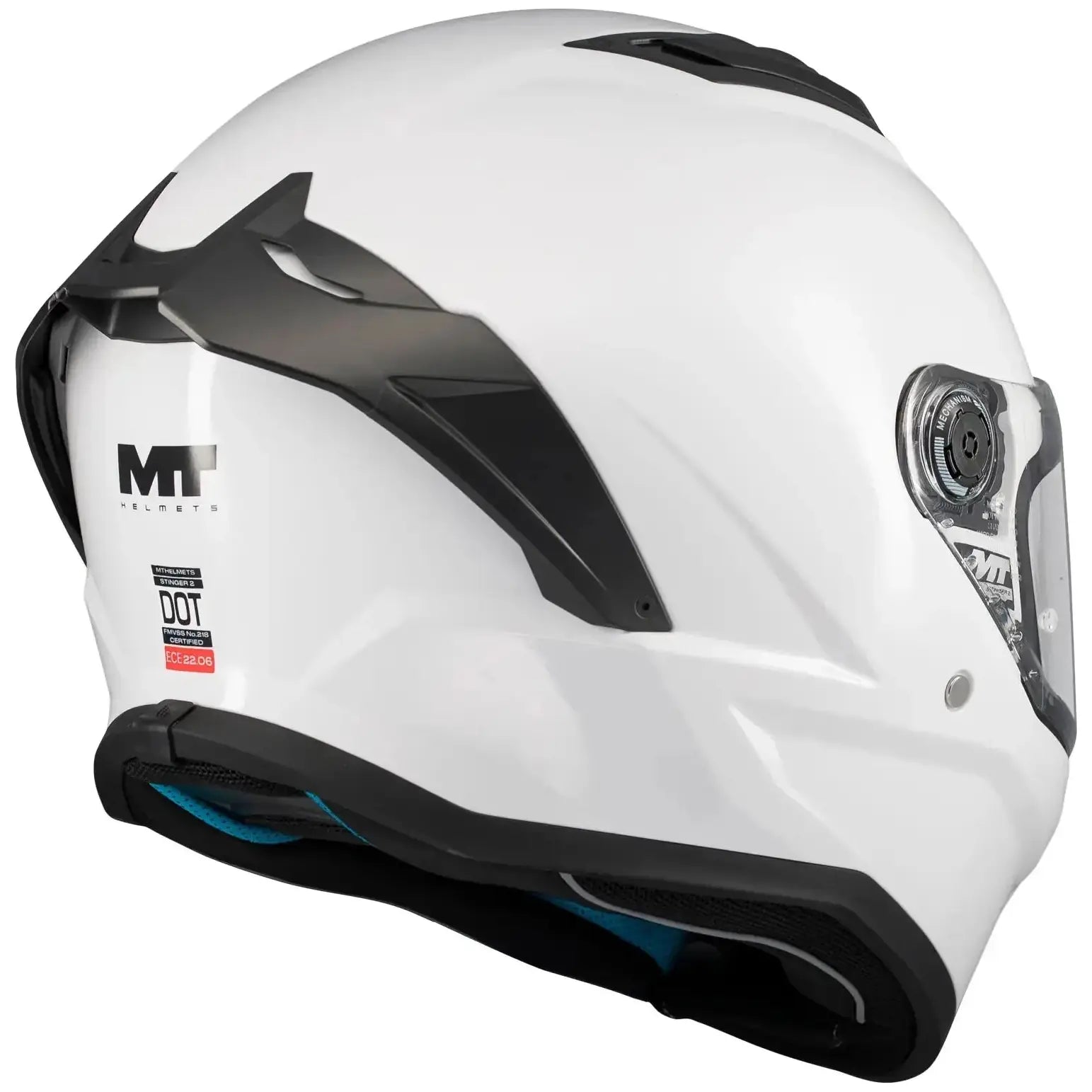 MT Helmets Stinger 2 Pure A0 Gloss White motorcycle helmet, right-side view