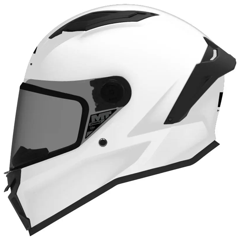 MT Helmets Stinger 2 Youth Pure A0 Gloss Pearl White motorcycle helmet, left-side view