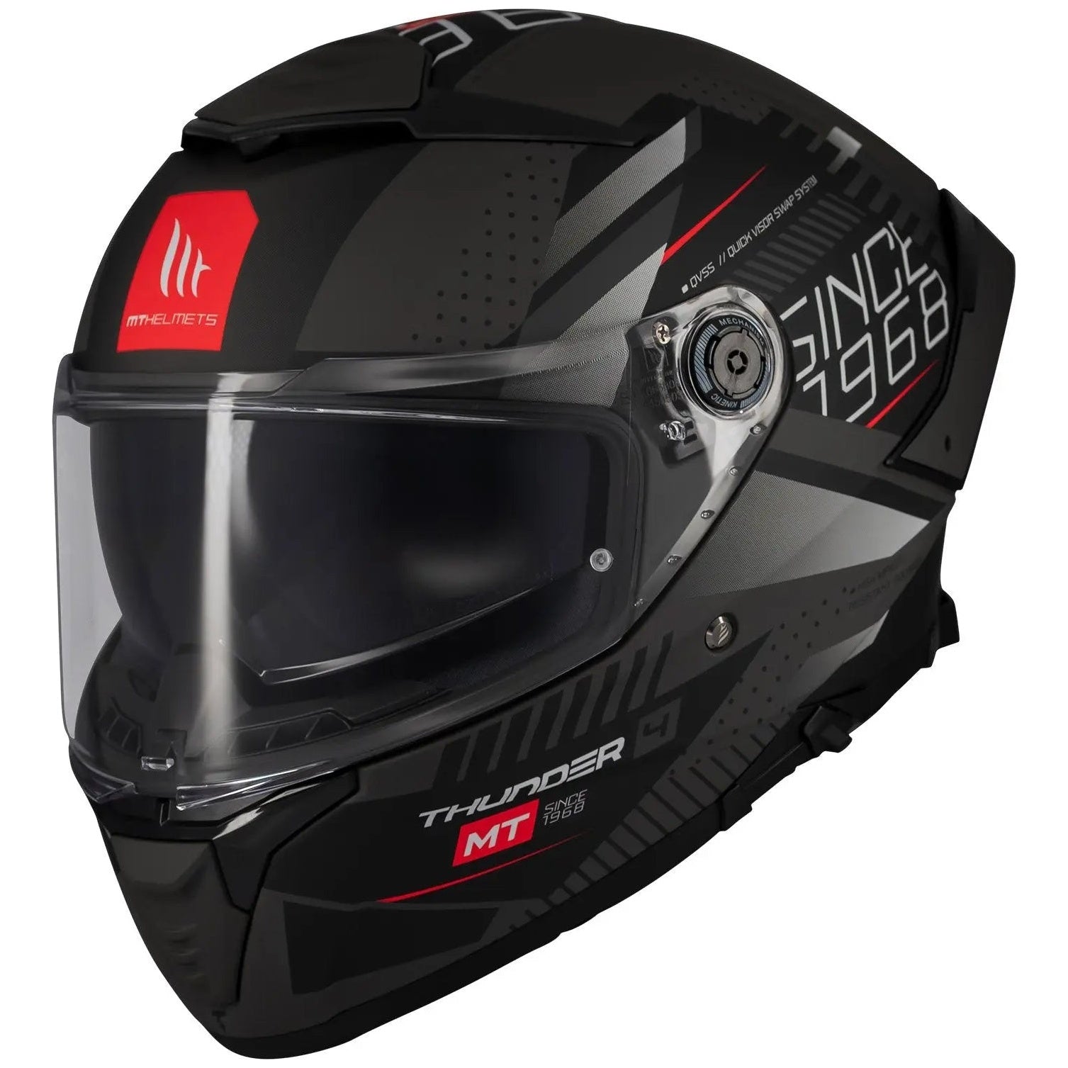 MT Helmets Thunder 4 SV Lumin D1 Matt Black full-face motorcycle helmet, front-left three-quarter view
