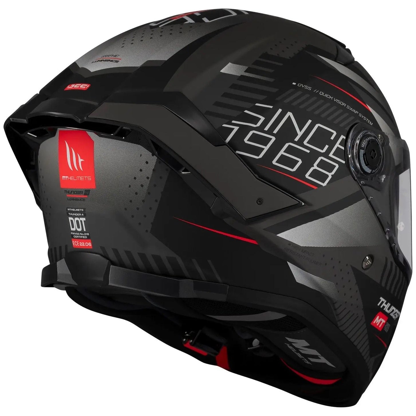 MT Helmets Thunder 4 SV Lumin D1 Matt Black full-face motorcycle helmet, rear view