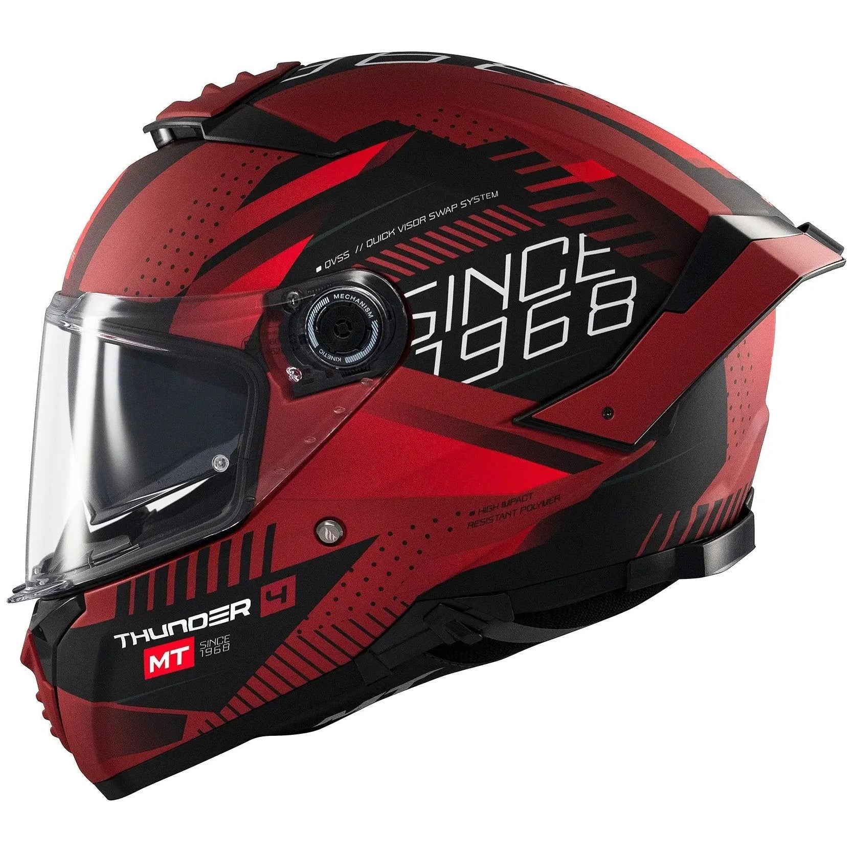 MT Helmets Thunder 4 SV Lumin D5 Matt Red full-face motorcycle helmet, front-right three-quarter view