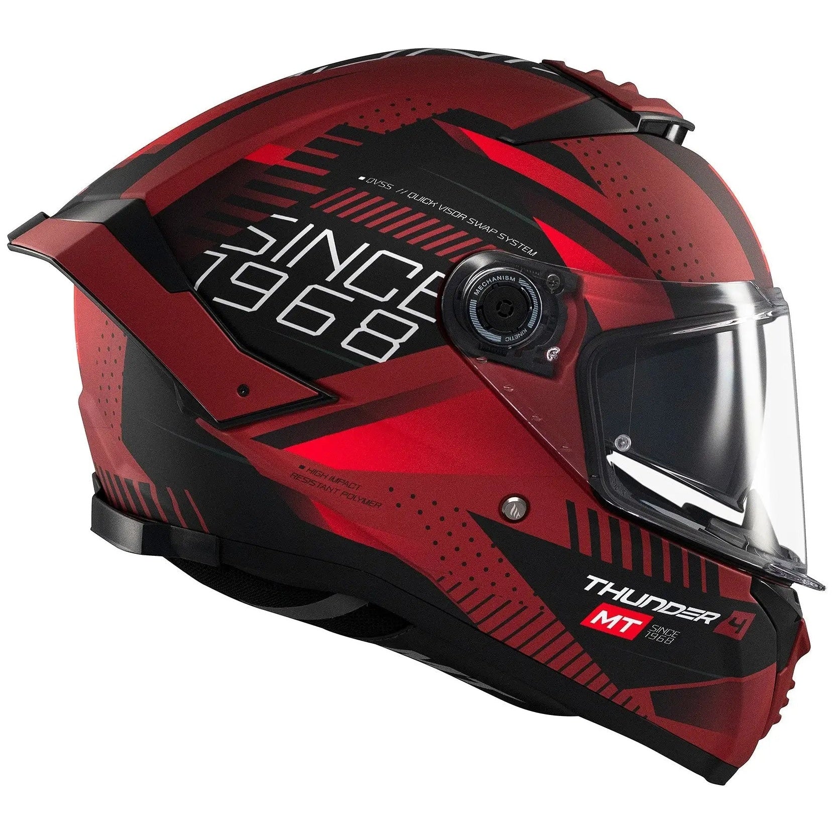 MT Helmets Thunder 4 SV Lumin D5 Matt Red full-face motorcycle helmet, left-side profile